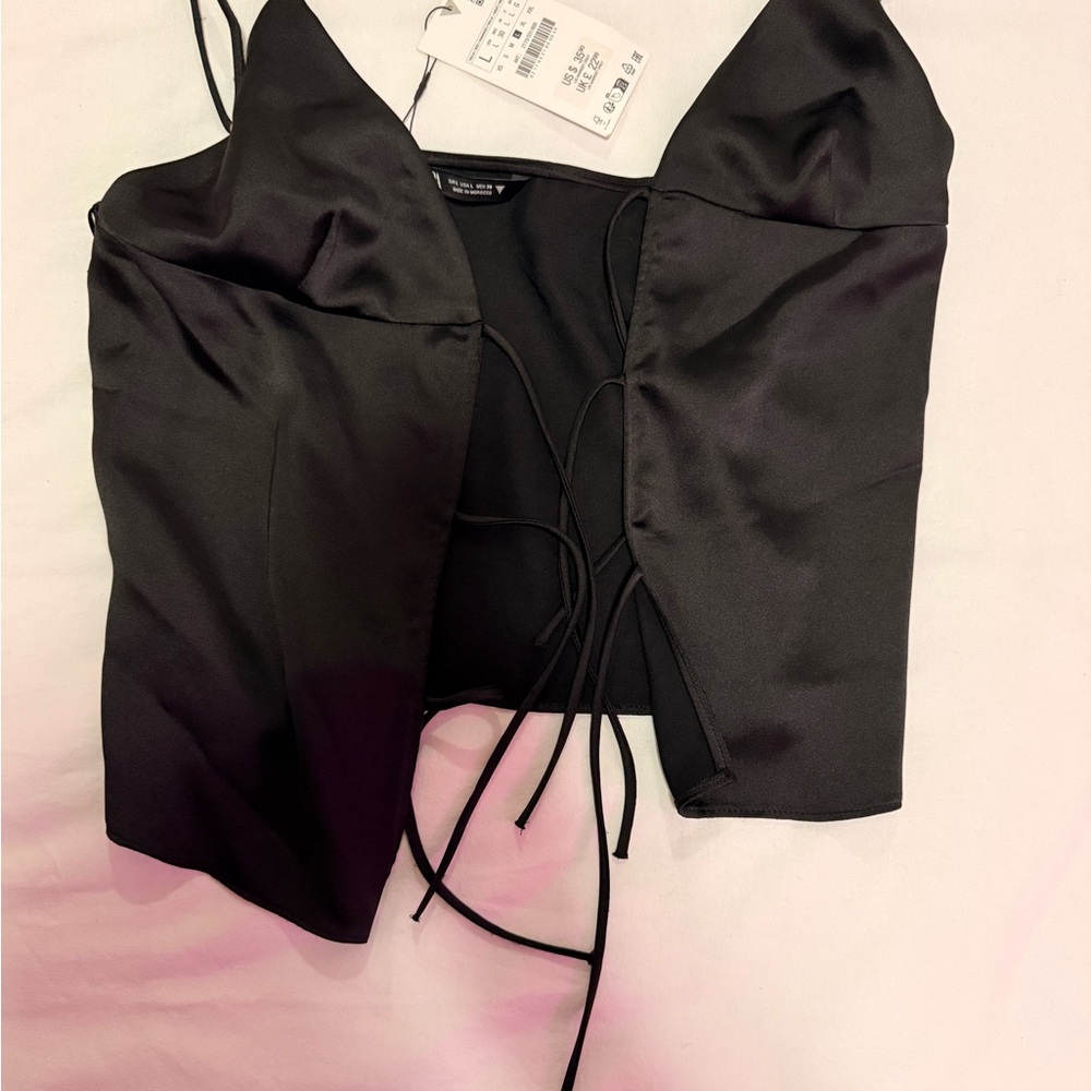 ZARA NWT Satin Tie-Front Top